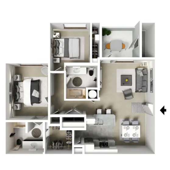 2 Bed 2.0 Bath Floor Plan